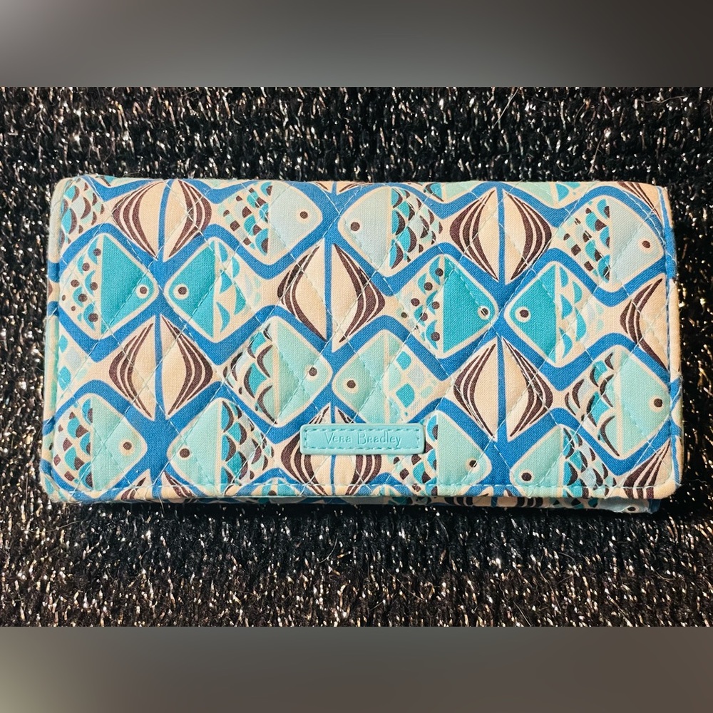 Vera Bradley Tri-fold crossbody bag, wallet wristlet- Go Fish Teal